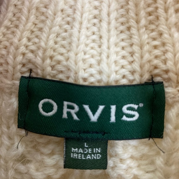 Orvis Fisherman Sweater Mens L Ivory 100% Wool Cable Chunky Knit Made in Ireland - Picture 4 of 12